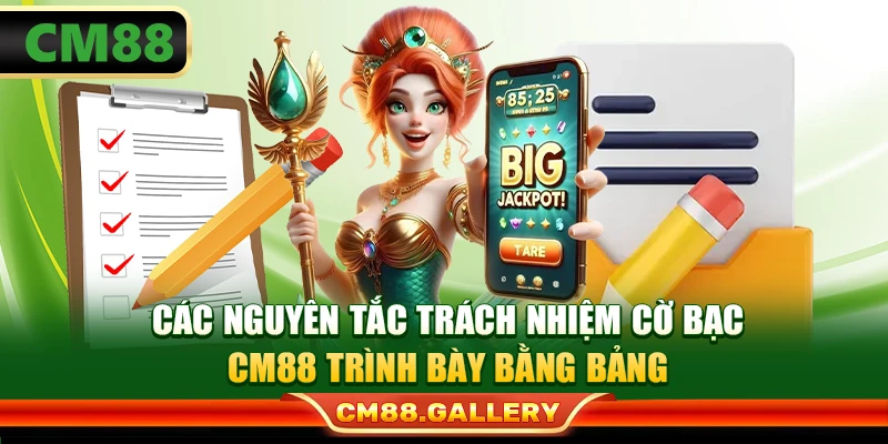 Các nguyên tắc trách nhiệm cờ bạc CM88 trình bày bằng bảng
