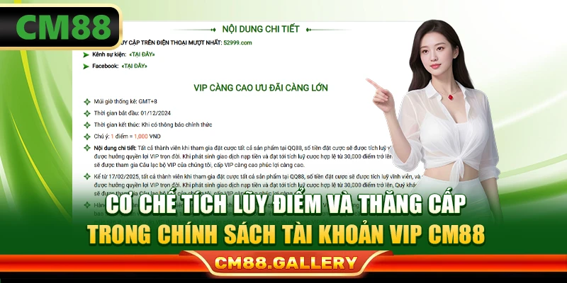 Cơ chế tích lũy điểm và thăng cấp trong chính sách tài khoản VIP CM88